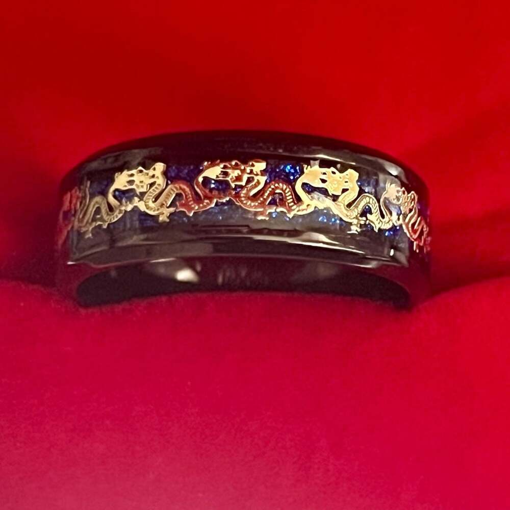 Asian Design Gold Dragon Band Ring 8mm Stainless Steel Band Size 11